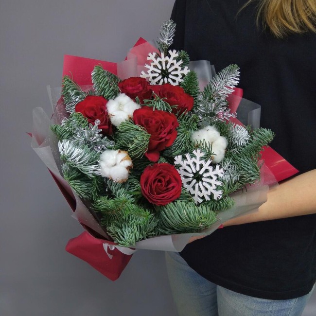 Букет цветов "Новогодний букет Зимняя ночь"